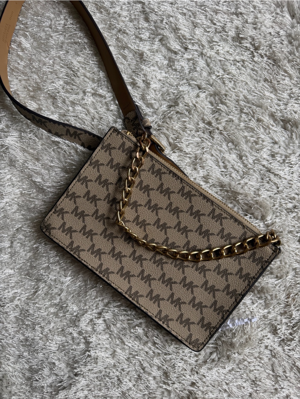 Michael Kors Tan Logo Belt Bag with Gold Chain